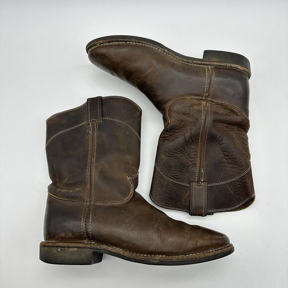 Justin Boots Mens Size 9.5 B Brown Leather Pull On Classic Roper Cowboy USA - Picture 10 of 16